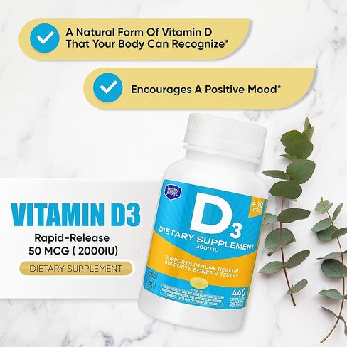 berkley jensen High Potency Vitamin D3 2000IU (50 mcg) Supplement (640 - Count), Supports Teeth, Muscle, Immune Function, and Bone Health, Non-GMO, Gluten Free, Men and Women in Kuwait