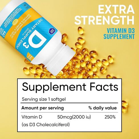 berkley jensen High Potency Vitamin D3 2000IU (50 mcg) Supplement (640 - Count), Supports Teeth, Muscle, Immune Function, and Bone Health, Non-GMO, Gluten Free, Men and Women in Kuwait