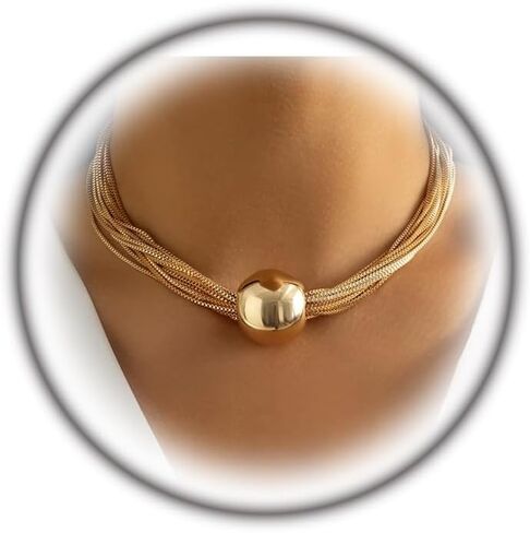 YOOESTORES82 14k Gold Chunky Bead Choker Adjustable Necklace for Women,Trendy Bohemia Chains Choker Statement Necklace Jewelry for Gifts Prom Party in Kuwait