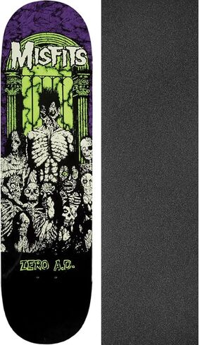 سطح لوح التزلج Zero Skateboard Misfits Fiend Skull Glow - مقاس 8.25 بوصة × 31.9 بوصة مع شريط قبضة لوح التزلج الأسود السحري باللون الأسود الفائق - مجموعة من قطعتين in Kuwait