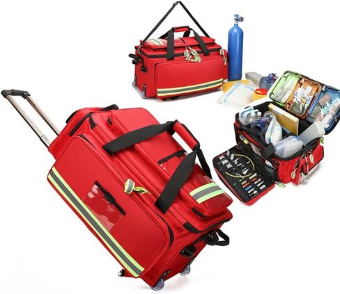 Firefighter Jumbo Turnout Gear Wheeled Bag, with Compartments, Rolling Medical Bag with Wheels, Portable Medical Trolley Duffle, with Reflective Trim, for Emergency, Home & Clinical Use in Saudi Arabia