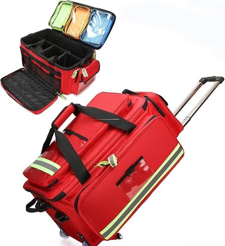 Nurse Rolling Bag Emergency Rescue Kit for Outdoor Hiking, Large Capacity Medical Trolley Bag Empty, with Multiple Pockets and Compartments, for Home Health Nurses, Doctors, EMT, EMS in Kuwait