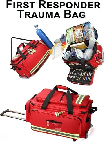 Nurse Rolling Bag Emergency Rescue Kit for Outdoor Hiking, Large Capacity Medical Trolley Bag Empty, with Multiple Pockets and Compartments, for Home Health Nurses, Doctors, EMT, EMS in Kuwait