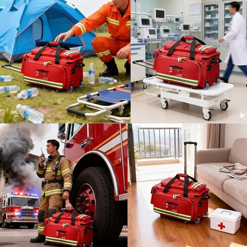 Nurse Rolling Bag Emergency Rescue Kit for Outdoor Hiking, Large Capacity Medical Trolley Bag Empty, with Multiple Pockets and Compartments, for Home Health Nurses, Doctors, EMT, EMS in Kuwait