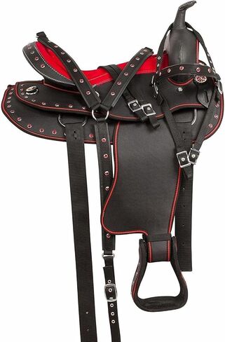 Western Horse Saddle Set Red & Black Synthetic Nylon Lightweight Riding Tack Kit – Trail, Training & Barrel Racing, 4 Piece Set with Headstall, Breast Collar & Girth Cinch in Kuwait