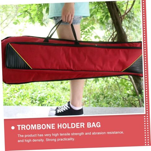 TOYANDONA Waterproof Thickened Oxford Cloth Trombone Bag Red, Portable Tenor Trombone Storage Pouch Shoulder Strap, Musical Instrument Organizer for Travel and Performance in Saudi Arabia