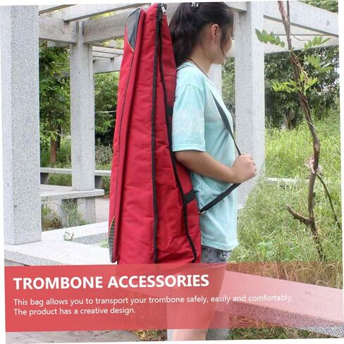 TOYANDONA Waterproof Thickened Oxford Cloth Trombone Bag Red, Portable Tenor Trombone Storage Pouch Shoulder Strap, Musical Instrument Organizer for Travel and Performance in Saudi Arabia