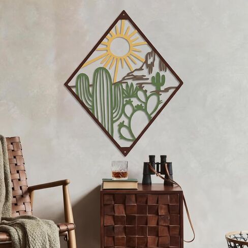 Metal Cactus Wall Decor Natural Themed Metal Wall Decor Plant Modern Metal Wall Art Metal Modern Wall Decor for Office Home Living Room Bathroom Housewarming Decor (Colorful) in Kuwait