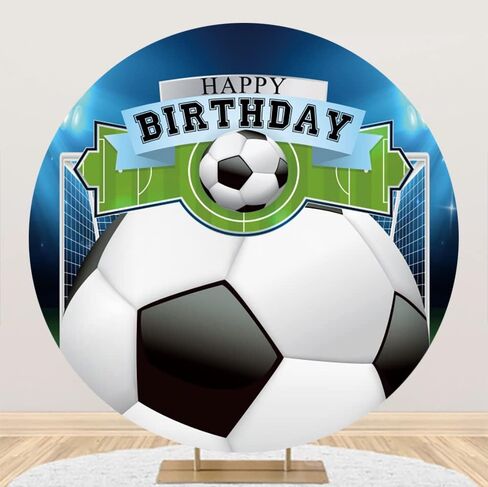 Leyiyi 7.5x7.5ft Happy Birthday Soccer Round Backdrop Cover Sports Themed Soccer Field Round Backdrop Stand Cover for Boys Birthday Baby Shower Party Decor Football Fan Soccer Lover Portrait Wallpaper in Kuwait