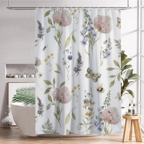 ستارة حمام على شكل نحلة الكوبية مع خطافات، ستارة دش أنيقة مقاومة للماء للصيف، ستائر دش ممتعة للعطلات من القماش قابلة للغسل للحمام لحوض الاستحمام ديكور جميل 68 × 72 بوصة in Kuwait