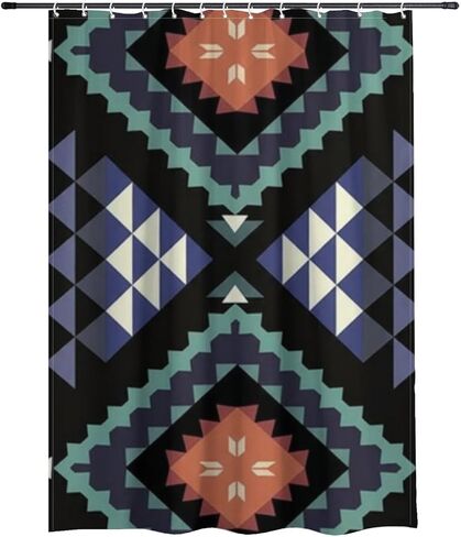 نافاجو القبلية الحافز ستارة دش طويلة مع السنانير، ستارة دش الصيف للماء نمط خمر، ستائر عطلة النسيج قابل للغسل الحد الأدنى لديكور حوض الاستحمام الرجعية 72 × 72 في in Kuwait