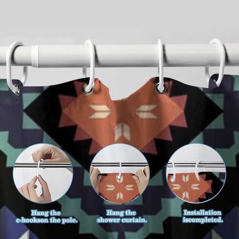 نافاجو القبلية الحافز ستارة دش طويلة مع السنانير، ستارة دش الصيف للماء نمط خمر، ستائر عطلة النسيج قابل للغسل الحد الأدنى لديكور حوض الاستحمام الرجعية 72 × 72 في in Kuwait