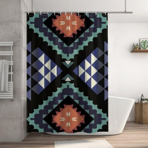 نافاجو القبلية الحافز ستارة دش طويلة مع السنانير، ستارة دش الصيف للماء نمط خمر، ستائر عطلة النسيج قابل للغسل الحد الأدنى لديكور حوض الاستحمام الرجعية 72 × 72 في in Kuwait