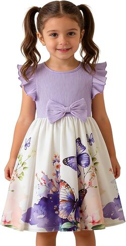 NNJXD Princess Girl Casual Bowknot Dress Ruffles Toddler Girls Kids Clothes in Kuwait