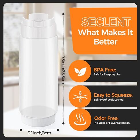 12 عبوة من زجاجات ضغط البهارات سعة 32 أونصة للمطعم، زجاجات ضغط صلصة بلاستيكية كبيرة مقلوبة، موزعات صلصة قابلة لإعادة الملء للكاتشب، وخلع الملابس، والمطبخ، وتقديم الطعام in Kuwait