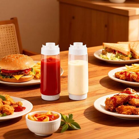 12 عبوة من زجاجات ضغط البهارات سعة 32 أونصة للمطعم، زجاجات ضغط صلصة بلاستيكية كبيرة مقلوبة، موزعات صلصة قابلة لإعادة الملء للكاتشب، وخلع الملابس، والمطبخ، وتقديم الطعام in Kuwait