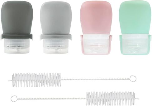 4Pcs Squeeze Salad Dressing Bottles, Leakproof Mini Sauce Condiment Bottles and Portable Dressing for Lunch with Bandage, Salad Dressing to Go Container with 2Pcs Cleaning Brush (38ml) in Kuwait