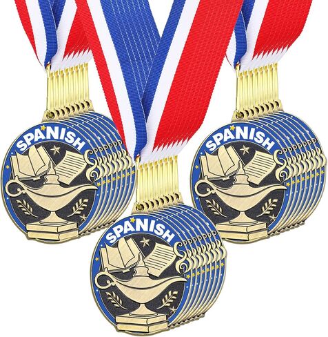 Spanish Honor Education Academic Award Medals Bulk with Neck Ribbons Gold Trophy Award Prize Gift for Academic Competition Graduation Ceremony (Spanish Education Academic Award) in Kuwait