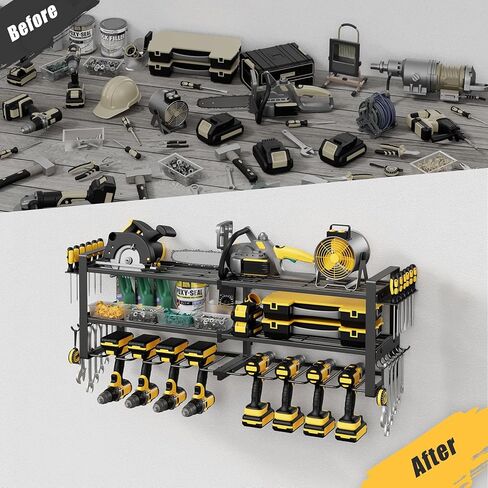Power Tool Organizer Wall Mount, 3-Tier Tool Storage Rack with 8 Drill Holders, 300LBS Load Heavy Duty Cordless Tool Shelf for Garage Organization, Gift for Men in Kuwait
