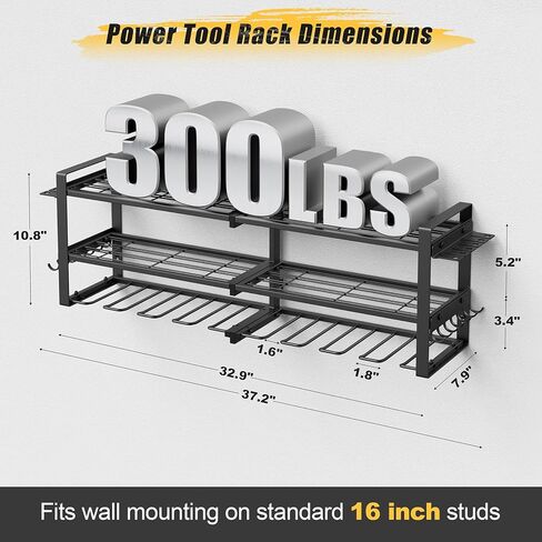 Power Tool Organizer Wall Mount, 3-Tier Tool Storage Rack with 8 Drill Holders, 300LBS Load Heavy Duty Cordless Tool Shelf for Garage Organization, Gift for Men in Kuwait