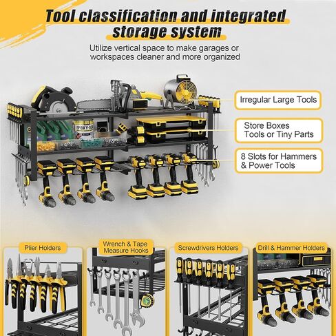 Power Tool Organizer Wall Mount, 3-Tier Tool Storage Rack with 8 Drill Holders, 300LBS Load Heavy Duty Cordless Tool Shelf for Garage Organization, Gift for Men in Kuwait