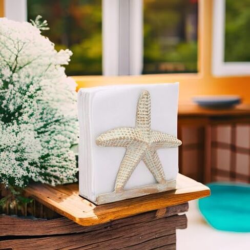 THDC Nautical Napkin Holder, Lunch, Dinner, Nautical Collection Napkin Holder, Made of Metal (Star Distressed Off-White) in Saudi Arabia