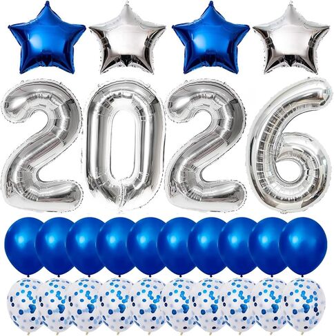 2025 زينة التخرج من البالونات ، لوازم حفلات التخرج 2025 ، 40 بوصة الفضة 2025 بالونات مع 4 نجوم Mylar Foil و 20 Patchx Party Form in Kuwait