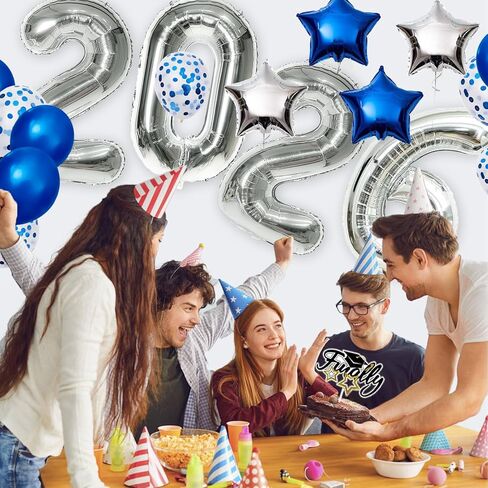 2025 زينة التخرج من البالونات ، لوازم حفلات التخرج 2025 ، 40 بوصة الفضة 2025 بالونات مع 4 نجوم Mylar Foil و 20 Patchx Party Form in Kuwait