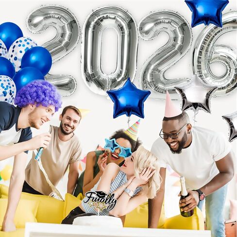 2025 زينة التخرج من البالونات ، لوازم حفلات التخرج 2025 ، 40 بوصة الفضة 2025 بالونات مع 4 نجوم Mylar Foil و 20 Patchx Party Form in Kuwait