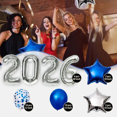 2025 زينة التخرج من البالونات ، لوازم حفلات التخرج 2025 ، 40 بوصة الفضة 2025 بالونات مع 4 نجوم Mylar Foil و 20 Patchx Party Form in Kuwait