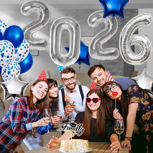 2025 زينة التخرج من البالونات ، لوازم حفلات التخرج 2025 ، 40 بوصة الفضة 2025 بالونات مع 4 نجوم Mylar Foil و 20 Patchx Party Form in Kuwait