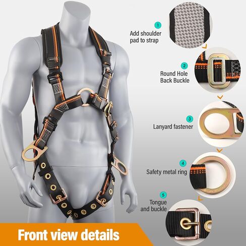 Full Body Safety Harness & Fall Protection Kit with Padded Straps, ANSI Compliant, Includes Shock-Absorbing Lanyard for Roofing, Construction and Industrial Use in Saudi Arabia