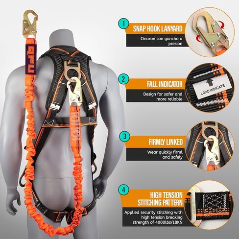 Full Body Safety Harness & Fall Protection Kit with Padded Straps, ANSI Compliant, Includes Shock-Absorbing Lanyard for Roofing, Construction and Industrial Use in Saudi Arabia