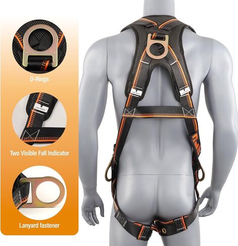 Full Body Safety Harness & Fall Protection Kit with Padded Straps, ANSI Compliant, Includes Shock-Absorbing Lanyard for Roofing, Construction and Industrial Use in Saudi Arabia