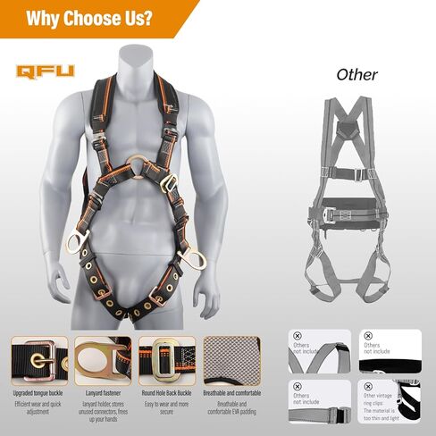 Full Body Safety Harness & Fall Protection Kit with Padded Straps, ANSI Compliant, Includes Shock-Absorbing Lanyard for Roofing, Construction and Industrial Use in Saudi Arabia