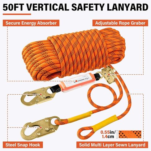 Safety Harness Fall Protection Kit - Roofing Harnesses 50ft Safety Rope Lanyard Kit 5 Gallon Bucket Kit Roof Top Anchor Construction Work 20pcs Nails Included in Saudi Arabia