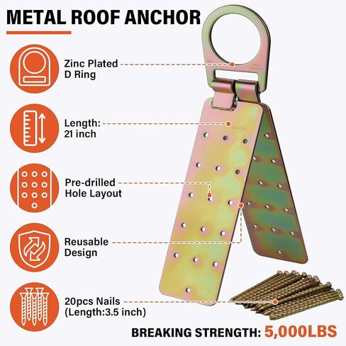Safety Harness Fall Protection Kit - Roofing Harnesses 50ft Safety Rope Lanyard Kit 5 Gallon Bucket Kit Roof Top Anchor Construction Work 20pcs Nails Included in Saudi Arabia