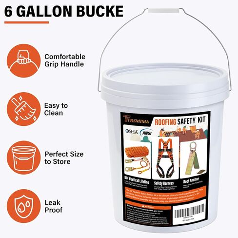 Safety Harness Fall Protection Kit - Roofing Harnesses 50ft Safety Rope Lanyard Kit 5 Gallon Bucket Kit Roof Top Anchor Construction Work 20pcs Nails Included in Saudi Arabia