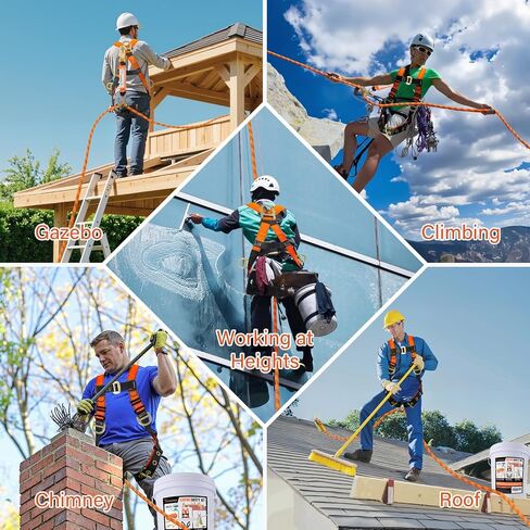 Safety Harness Fall Protection Kit - Roofing Harnesses 50ft Safety Rope Lanyard Kit 5 Gallon Bucket Kit Roof Top Anchor Construction Work 20pcs Nails Included in Saudi Arabia