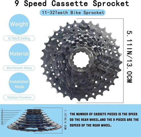 VERKSTAD Bike Cassette 9 Speed Cassette 11-32T Bicycle Cassette Fit for Mountain Bike Road Bike Folding Bike Commuter Bike in Kuwait