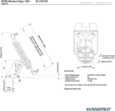 ROKK Wireless - Edge. 10W Waterproof Wireless Adjustable Phone Charging Mount 12/24V in Kuwait