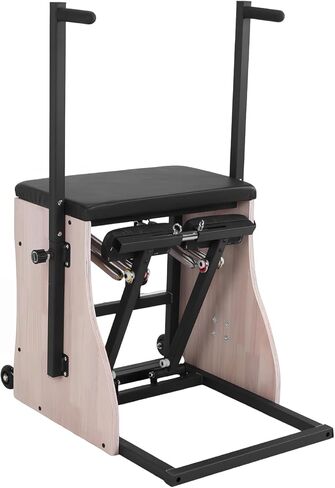 Generic Oak Wood Pilates Chair Reformer Machine Split Pedal Fitness Reformer with Resistance Bands and Springs Split Pedal Handles for Workout Equipment Home Gym or Studio in Saudi Arabia