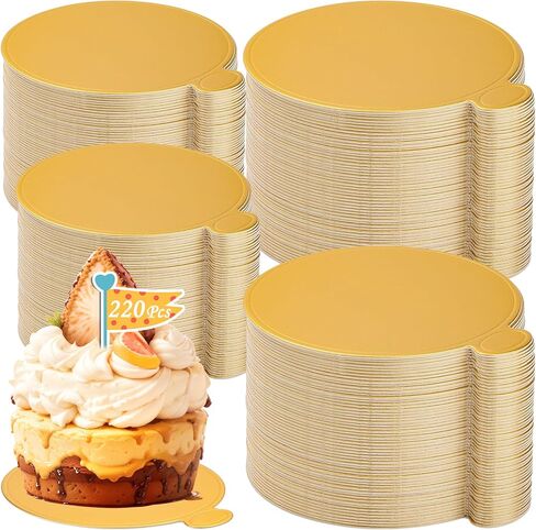 Jollidecor 220 PCS Mini Gold Cake Boards 3.5 inch & 3.15 inch Round Cake Base Mini Flan Tray Disposable Paper Plates for Cupcake, Dessert, Mousse Cake, Flan, Cheesecake in Kuwait