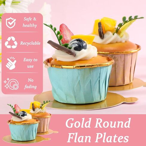 Jollidecor 220 PCS Mini Gold Cake Boards 3.5 inch & 3.15 inch Round Cake Base Mini Flan Tray Disposable Paper Plates for Cupcake, Dessert, Mousse Cake, Flan, Cheesecake in Kuwait