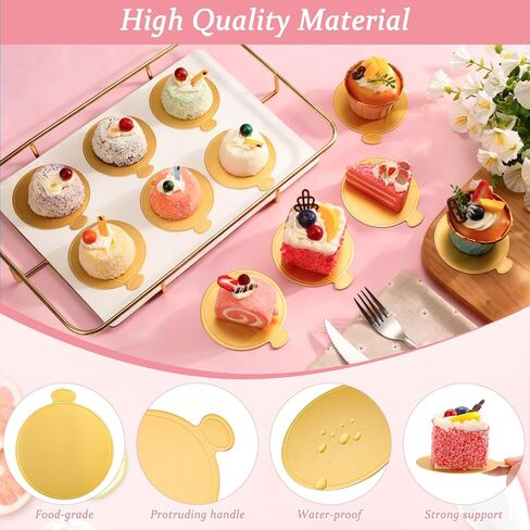 Jollidecor 220 PCS Mini Gold Cake Boards 3.5 inch & 3.15 inch Round Cake Base Mini Flan Tray Disposable Paper Plates for Cupcake, Dessert, Mousse Cake, Flan, Cheesecake in Kuwait