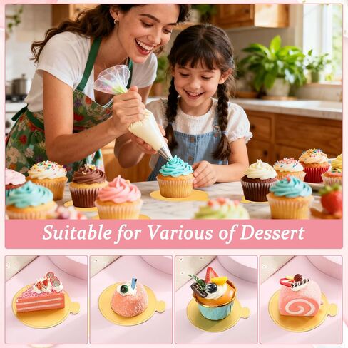 Jollidecor 220 PCS Mini Gold Cake Boards 3.5 inch & 3.15 inch Round Cake Base Mini Flan Tray Disposable Paper Plates for Cupcake, Dessert, Mousse Cake, Flan, Cheesecake in Kuwait