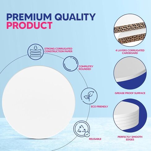 RICCLE Cake Boards - 12 Inch Cake Drum - Smooth-Edged 0.5 Inch Thick - Sturdy Cake Boards 12 Inch Round - Bend Resistant Multi-Layered Cake Base for Minimalist Displays (12 Inch - Pack of 1), White in Kuwait