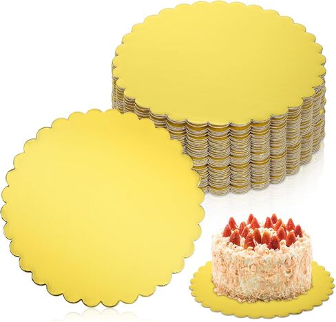 Giantree 50 Pack 10 Inch Gold Cake Boards Round Disposable Cake Base Board Circle Cakes Cardboard Rounds Scallop Edge Grease Proof Coated Plate for Wedding Christmas Birthday Decorating in Saudi Arabia