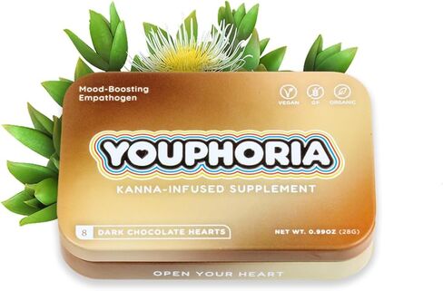 Youphoria Dark Chocolate Hearts, 600mg Kanna Supplement with L-Theanine for Relaxation, Organic, 8 Count in Saudi Arabia