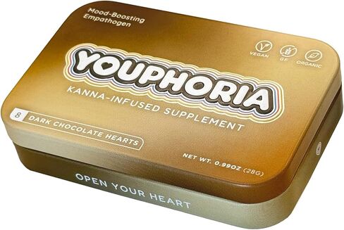 Youphoria Dark Chocolate Hearts, 600mg Kanna Supplement with L-Theanine for Relaxation, Organic, 8 Count in Saudi Arabia